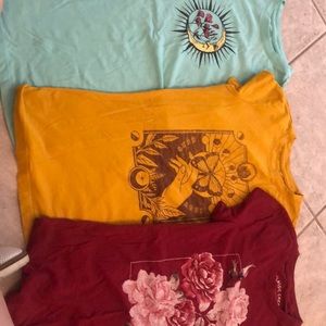 3 T-Shirts with Designs- Yellow, Teal, and Maroon